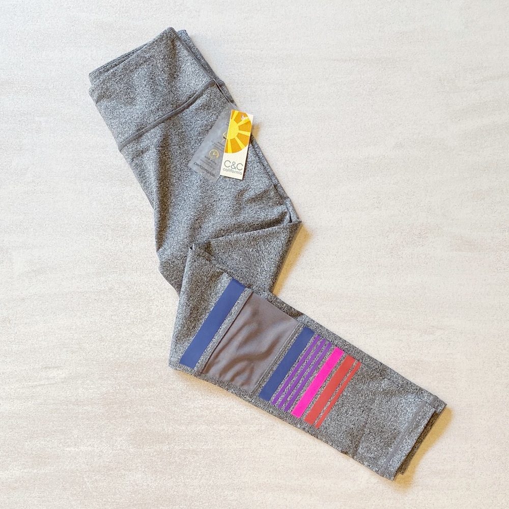 😎 C & C CALIFORNIA Gray stripe leggings sz m - Picture 2 of 5